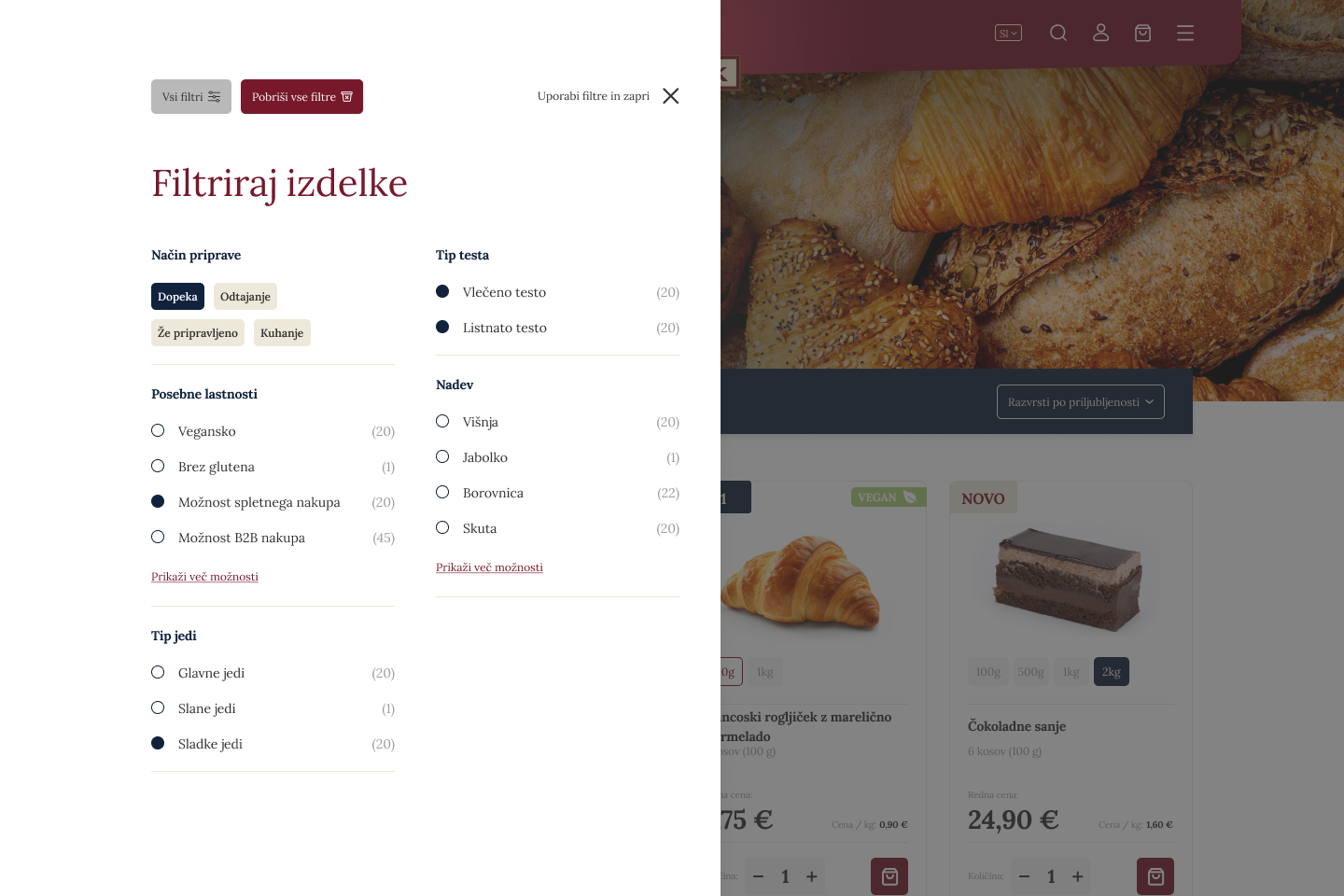 Pečjak category filters UI moment