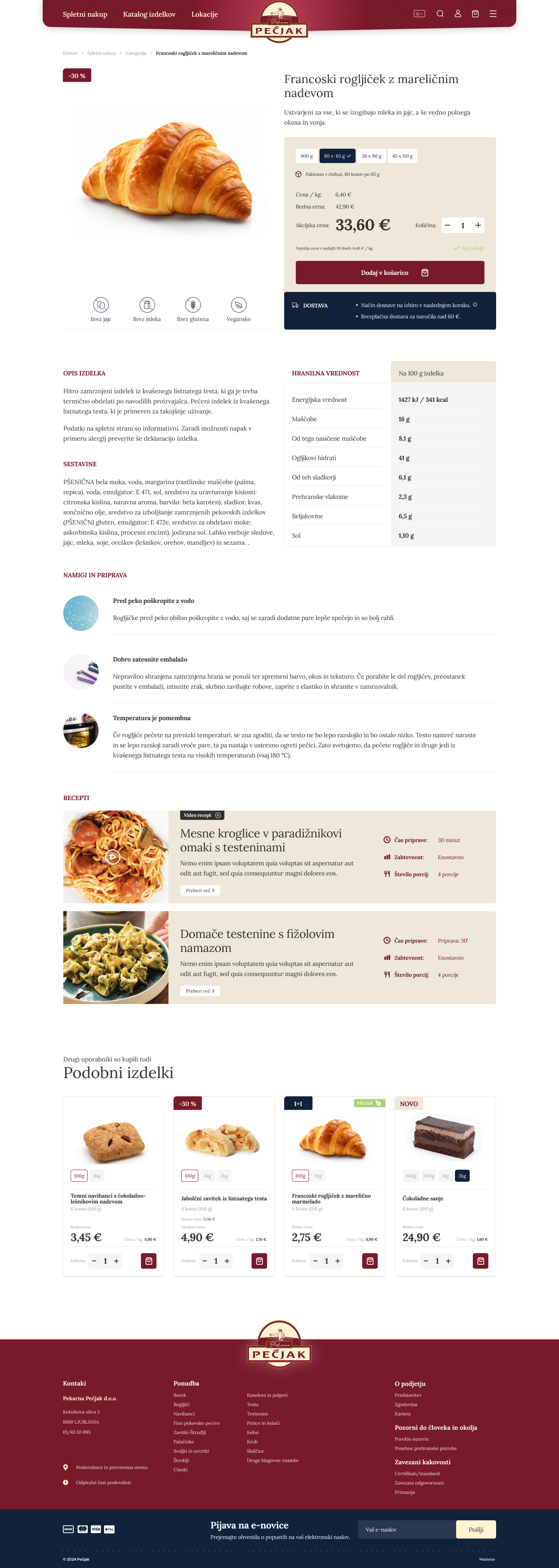 Pečjak product detail UI moment