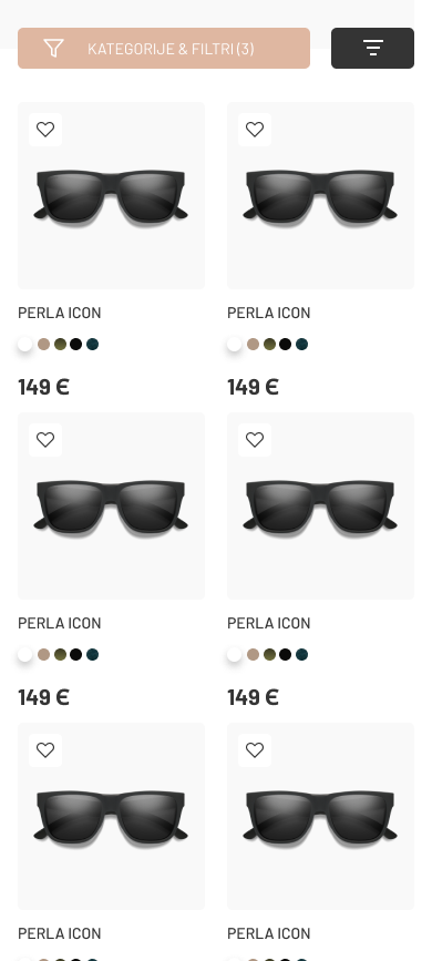 Perla mobile: Selected product filters